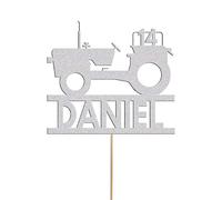 Custom Tractor Birthday Cake Topper Personalised Farm Farming Cake Decoration Any Name & Age | Personalised Cake Topper with Custom Name & Age | Birthday Party Decoration | Silver