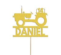 Custom Tractor Birthday Cake Topper Personalised Farm Farming Cake Decoration Any Name & Age | Personalised Cake Topper with Custom Name & Age | Birthday Party Decoration | Gold