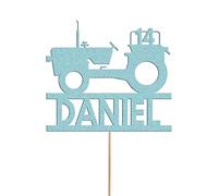 Custom Tractor Birthday Cake Topper Personalised Farm Farming Cake Decoration Any Name & Age | Personalised Cake Topper with Custom Name & Age | Birthday Party Decoration | Sky Blue