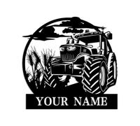Custom Tractor Driver Metal Wall Art, Personalized Farm Name Sign, Home Decor Truck Decoration, Birthday Gift for Farmer, Black Metal Wall Art, Custom Your Name Signs (Tractor A)