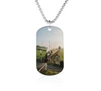 Custom Train at A Rural Crossing Dog Tag Necklace 23.6" Chain Personalized Photo Pendant for Men Women Stainless Steel Memorial Picture Couple Necklace Jewelry Keepsake Bereavement Sympathy Gifts