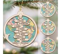 Custom Travel Adventure Christmas Ornament 2025-2 Layer Wood Holiday Decoration for World Travelers, Gift for Explorers, Globetrotters, Vacation Memories and Travel Lovers, Xmas Decorations