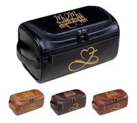 Custom Travel Toiletry Bag for Men - Personalized Leather Shaving Kit with Name, Laser Engraved, Perfect Christmas, Father's Day, Groomsmen Gift for Husband, Dad