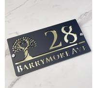 Custom Tree of Life Address Sign Personalized House Number Wall Hanging Outdoor Wall Art Home Decor for Front Door (Black-Gold)