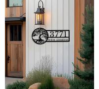 Custom Tree of Life Home Number Address Sign, Metal Tree Address Sign, Lake House/Shop Decor,Nature Outdoor Porch Hanging Address Plaque (Style-A)