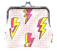 Custom Trendy Lightning Pink Women Cute Coin Purse Leather Kiss Lock Money Change Pouch, Trendy Lightning Pink, OneSize