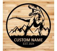 Custom Triceratops Dinosaur Metal Wall Art,Custom Dinosaur Name Sign,Personalized Jurassic Cretaceous Dino Name Sign Home Decor Kid Nursery Decoration,Gift for Kids (Dinosaur A)