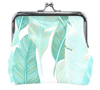 Custom Tropical Banana Leaves Turquoise Leather Coin Purse for Women Girls Kiss Lock Change Bag Card Pouch, Tropical Banana Leaves Turquoise, Classic