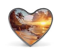 Custom Tropical Beach at Sunset Lapel Pin Aluminum Alloy Button Badge Personalized Heart Exquisite Brooch Classic Mini Pin for Backpacks Hat Suit Jacket Decoration