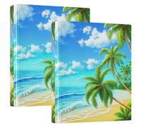 Custom Tropical Beach Palm Trees 1.5 Inch Binders 3 Ring Hold 200 Sheets Portfolio Ring Cute Round Ring Office Binder, 12.4x10.63x2.36inch, 2 Pack