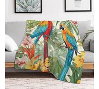 Custom Tropical Plants and Parrots Flannel Fleece Throw Blanket 40x50 Inch Soft Cozy Throws for Couch Sofa Bed Farmhouse Blankets Comfort Decorative Bedtime Blanket Lightweight All Season EAS