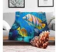 Custom Tropical Sea Fish Flannel Fleece Throw Blanket 30x40 Inch Soft Cozy Throws for Couch Sofa Bed Farmhouse Blankets Comfort Decorative Bedtime Blanket Lightweight All Season Easy Care