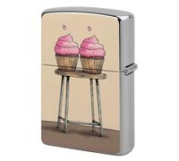 Custom Two Cartoon Cupcakes Lighter Case Personalized Metal Lighter Cover Holder Reusable Shockproof Protective Lighters Without Insert Gift for Men Women Dad Husband