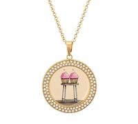 Custom Two Cartoon Cupcakes Picture Necklace Personalized Circle Chain Pendant Gold/Silver Photo Dog Tag Keepsake Necklaces Hip Hop Memorial Jewelry Gifts for Men Women, One Size, Titanium Steel