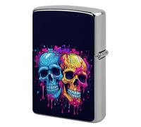 Custom Two Different Skulls Lighter Case Personalized Metal Lighter Cover Holder Reusable Shockproof Protective Lighters Without Insert Gift for Men Women Dad Husband