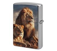 Custom Two Lions Lighter Case Personalized Metal Lighter Cover Holder Reusable Shockproof Protective Lighters Without Insert Gift for Men Women Dad Husband