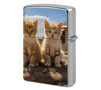 Custom Two Little Cats Lighter Case Personalized Metal Lighter Cover Holder Reusable Shockproof Protective Lighters Without Insert Gift for Men Women Dad Husband