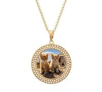 Custom Two Little Cats Picture Necklace Personalized Circle Chain Pendant Gold/Silver Photo Dog Tag Keepsake Necklaces Hip Hop Memorial Jewelry Gifts for Men Women, One size, Titanium Steel