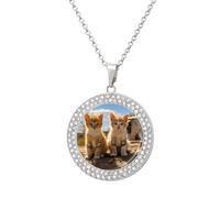 Custom Two Little Cats Picture Necklace Personalized Circle Chain Pendant Gold/Silver Photo Dog Tag Keepsake Necklaces Hip Hop Memorial Jewelry Gifts for Men Women, One size, Titanium Steel