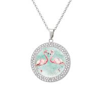 Custom Two Peach Flamingos Picture Necklace Personalized Circle Chain Pendant Gold/Silver Photo Dog Tag Keepsake Necklaces Hip Hop Memorial Jewelry Gifts for Men Women, One size, Titanium Steel
