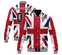 Custom Union Jack Varsity Jacket - Personalized UK Flag Bomber Jacket with Name & Number - British Flag Customized Jacket for Men & Women