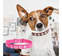 Custom Unique Cat Dogs Collar Necklace -1pc Personalized Name Rhinestone Pet Collar for Cats Doggie, Adjustable Leather-Like Kitten Puppy Collar with Sparkly Choose Letter (Rose, XL)