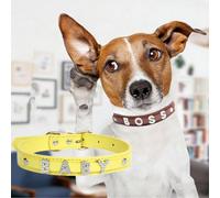 Custom Unique Cat Dogs Collar Necklace -1pc Personalized Name Rhinestone Pet Collar for Cats Doggie, Adjustable Leather-Like Kitten Puppy Collar with Sparkly Choose Letter (Yellow, L)