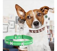 Custom Unique Cat Dogs Collar Necklace -1pc Personalized Name Rhinestone Pet Collar for Cats Doggie, Adjustable Leather-Like Kitten Puppy Collar with Sparkly Choose Letter (Green, L)