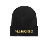 Custom Unisex Warm Soft Headwear for Men Women Add Your Own Text Cuffed Beanie Hat Black