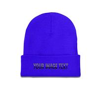 Custom Unisex Warm Soft Headwear for Men Women Add Your Own Text Cuffed Beanie Hat Blue