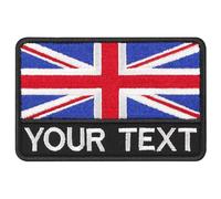 Custom United Kingdom Flag Patches Embroidered British Union Jack Applique with Personalised Text 2PCS - Hook & Loop/Iron-On/Sew on Backing for Jackets, Bags, Caps, Tactical Gear (Blue)