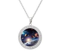 Custom Universe Galaxy Outer Space Picture Necklace Personalized Circle Chain Pendant Gold/Silver Photo Dog Tag Keepsake Necklaces Hip Hop Memorial Jewelry Gifts for Men Women, One Size, Titanium
