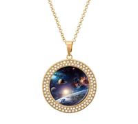 Custom Universe Galaxy Outer Space Picture Necklace Personalized Circle Chain Pendant Gold/Silver Photo Dog Tag Keepsake Necklaces Hip Hop Memorial Jewelry Gifts for Men Women, One Size, Titanium
