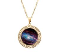 Custom Universe Galaxy Picture Necklace Personalized Circle Chain Pendant Gold/Silver Photo Dog Tag Keepsake Necklaces Hip Hop Memorial Jewelry Gifts for Men Women, One Size, Titanium Steel