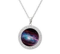Custom Universe Galaxy Picture Necklace Personalized Circle Chain Pendant Gold/Silver Photo Dog Tag Keepsake Necklaces Hip Hop Memorial Jewelry Gifts for Men Women, One Size, Titanium Steel