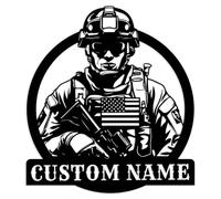 Custom Us Soldier Military Metal Wall Art,Personalized Army Soldiers Silhouette Name Metal Sign, Shooting Game Signs