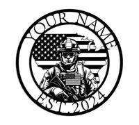 Custom US Soldier Military Metal Wall Art,Personalized Army Soldiers Silhouette Name Metal Sign,Soldier Military Metal Sign,Comrade-in-arms,retirement gifts,Soldier Rememberance Sign (Style J)