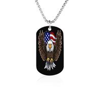 Custom USA Flag Patriotic Eagle Dog Tag Necklace 23.6" Chain Personalized Photo Pendant for Men Women Stainless Steel Memorial Picture Couple Necklace Jewelry Keepsake Bereavement Sympathy Gifts