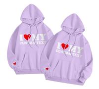 Custom Valentine's Day Hoodies for Couples Personalized Anniversary Long Sleeve I Heart My Girlfriend/Boyfriend Letter Printed Cute Graphic Pullover Tops Long Sleeve Drawstring Hooded Sweatshirts