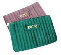 Custom Velvet Makeup Bag Zipper Pouch Quilted, Personalized Travel Cosmetic Organizer for Women, Travel Toiletry Bag, Custom Bachelorette Party Gift(Drak Green)
