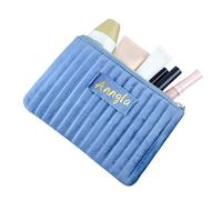 Custom Velvet Makeup Bag Zipper Pouch Quilted, Personalized Travel Cosmetic Organizer for Women, Travel Toiletry Bag, Custom Bachelorette Party Gift(Light Blue)