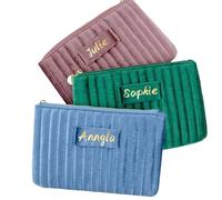 Custom Velvet Makeup Bag Zipper Pouch Quilted, Personalized Travel Cosmetic Organizer for Women, Travel Toiletry Bag, Custom Bachelorette Party Gift(Dirty Pink)