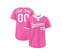 Custom Vertical Stripes Baseball Jersey for Men Women Kids Personalized Button Down Shirt with Team Name Number #17 Sports Top for Baseball, Softball and Team Events Hot Pink