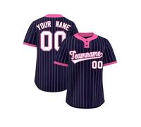 Custom Vertical Stripes Baseball Jersey for Men Women Kids Personalized Button Down Shirt with Team Name Number #17 Sports Top for Baseball, Softball and Team Events Navy