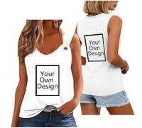 Custom Vest Top with Any Photo/Text Double-sided Printing Design Your Own Personalised Tank Tops for Women Men Round Neck Loose Fit Sleeveless T-shirt Custom Graphic Camisole Birthday Music Concert