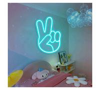 Custom Victory Gesture Neon Light Signs Led Dimmable Neon Signs Peace Finger Wall Sign For Party Gaming Room Decor(Ice blue,50x35CM)