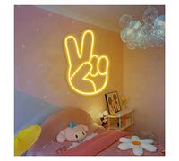 Custom Victory Gesture Neon Light Signs Led Dimmable Neon Signs Peace Finger Wall Sign For Party Gaming Room Decor(Yellow,40x28CM)