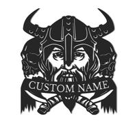 Custom Viking Metal Wall Art, Personalized Name Laser-Cut Viking Metal Sign, with Axe & Warrior Design for Man Cave, Home Office, Living Room Indoor Wall Hangings (Style-3)