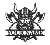 Custom Viking Metal Wall Art, Personalized Name Laser-Cut Viking Metal Sign, with Axe & Warrior Design for Man Cave, Home Office, Living Room Indoor Wall Hangings (Style-1)