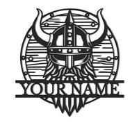Custom Viking Metal Wall Art, Personalized Name Laser-Cut Viking Metal Sign, with Axe & Warrior Design for Man Cave, Home Office, Living Room Indoor Wall Hangings (Style-4)